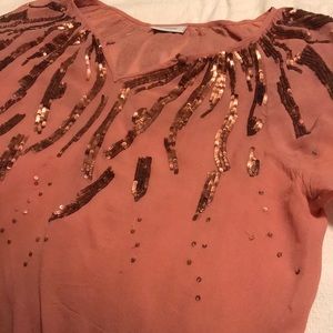 Chico’s Copper Sequin Dusty Rose Sheer Top